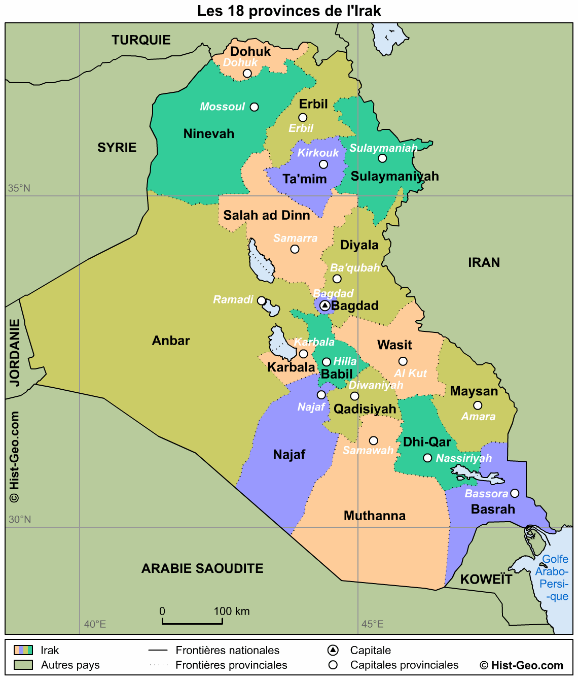 Les 18 provinces de l’Irak