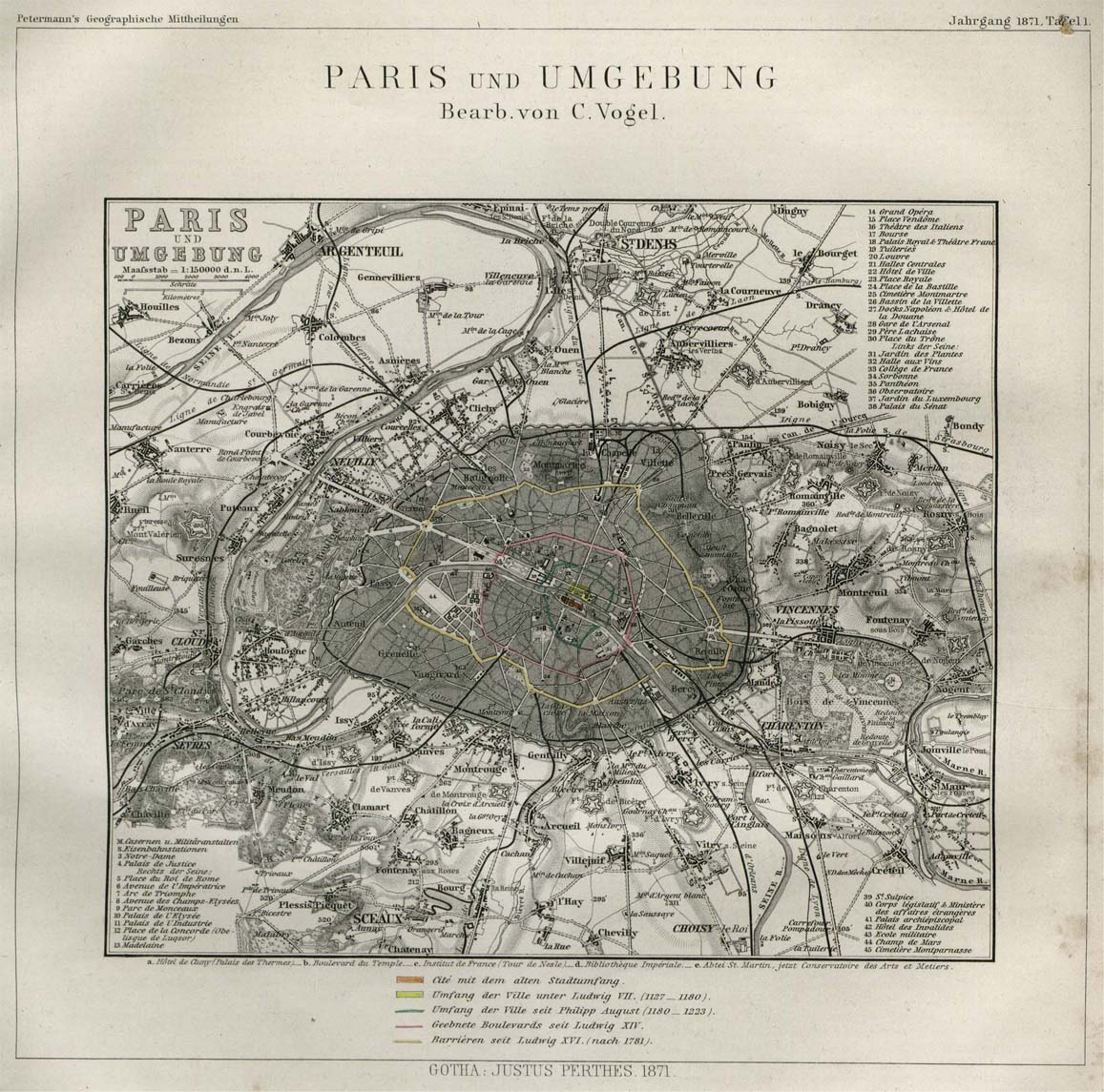 Carte de Paris et de ses alentours en 1871