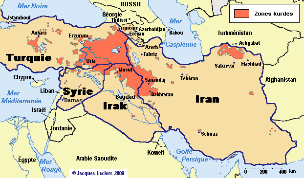 Position du kudistan au Moyen Orient